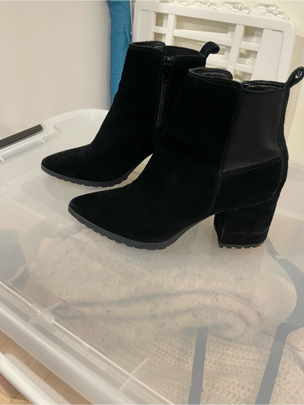 Aldo Black Suede Pointed-Toe Block Heel Ankle Boots